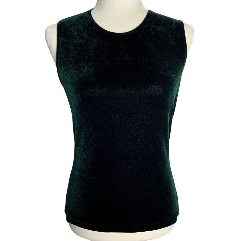 Victorias Secret Velvet Tank Top S Dark Green Sleeveless Stretch Knit Round Neck
